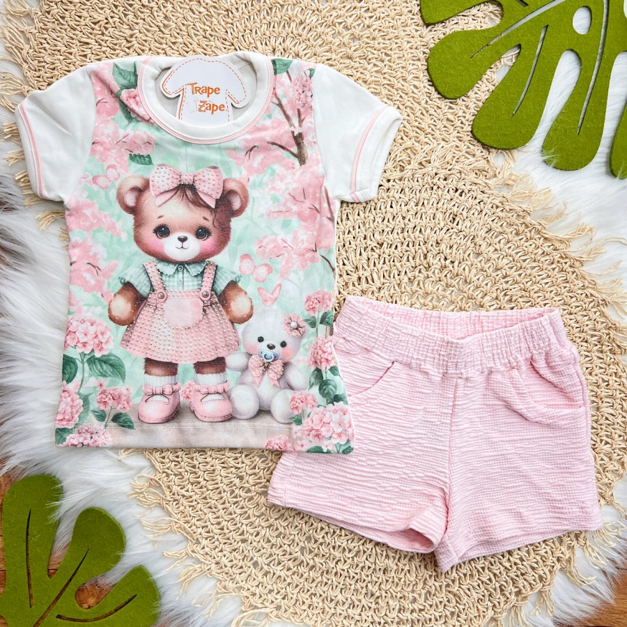 Conj. Blusa Ursinhas Fofas e Short - Rose
